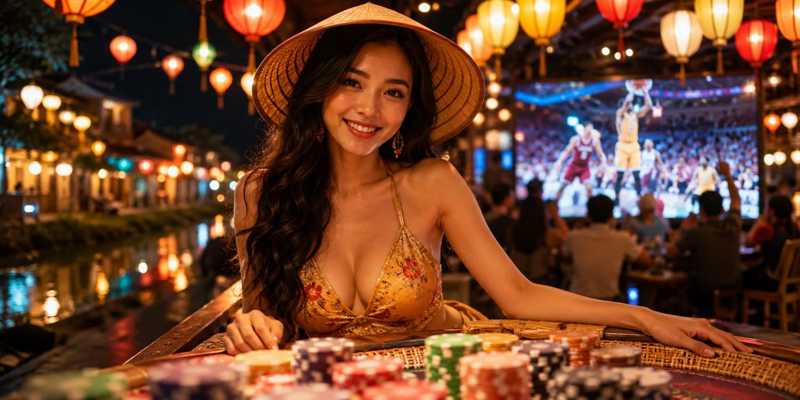 Người chơi cá cược bóng rổ tại Hội An với nón lá truyền thống